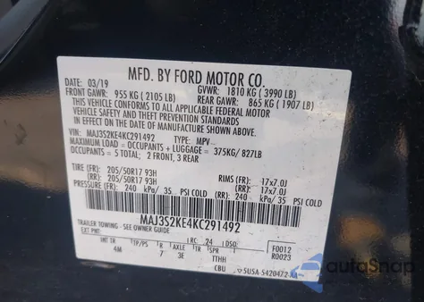 2019 Ford Ecosport Titanium from USA, damaged, VIN MAJ3S2KE4KC291492